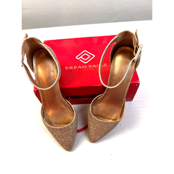 Dream Paris Gold Glitter Shoes Women's 8 Ankle Strap 1.5" Block Heel Party Prom - Picture 3 of 9